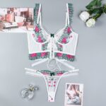 Women's Embroidered Floral Splicing Strap Crossed Complex Lingerie 2-Piece Set - imagine 6