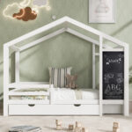 Full House Bed with Blackboard and Drawers Two assembly options White - imagine 21