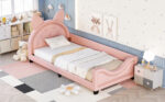 Twin Size Upholstered Daybed with Carton Ears Shaped Headboard  Pink - imagine 6