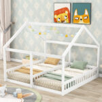 Twin Size House Platform Beds Two Shared Beds White - imagine 4