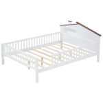 Full Size Wood Platform Bed with House-shaped Headboard, LED and Built-in Storage, White - imagine 8