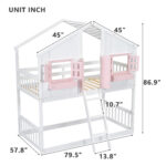 Twin over Twin House Bunk Bed with Roof , Window, Window Box, Door , with Safety Guardrails and Ladder, Pink/White - imagine 20