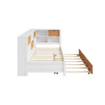L-shaped bed frame with luggage and bookshelf, corner bed wooden captain's bed LED tube light and USB port walnut and white - imagine 6