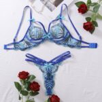Blue bra set with steel ring gathering thin and sexy lingerie two-piece set - imagine 6