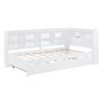 Wooden Twin Size DayBed with Twin Trundle, DayBed with Storage Shelf and USB Charging Ports,White - imagine 10