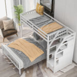 Twin over Full Loft Bed with Staircase,White - imagine 4