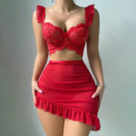 Style Lingerie Set - Lace Transparent Bra, Mini Skirt, and Thong Three-Piece Passionate Uniform - imagine 2