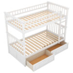 Twin over Twin Bunk Bed with Drawers  Convertible Beds  White - imagine 6