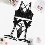 Sexy cross hollow embroidery body shaping diamond chain fun lingerie four piece set for women