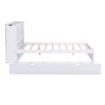 Full Size Storage Platform Bed with Pull Out Shelves and Twin Size Trundle, White - imagine 9