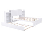 Full Size Storage Platform Bed with Pull Out Shelves and Twin Size Trundle, White - imagine 5