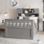 Twin Size Captain Platform Bed Frame with Storage Bookcases and Shelves,Four Drawers, Gray - imagine 18