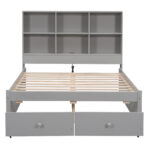 Full Size Platform Bed with Storage Headboard, Charging Station and 2 Drawers, Gray - imagine 5