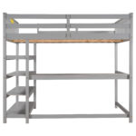 Full Size Loft Bed with Storage Shelves and Under-bed Desk, Gray - imagine 9