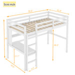 Twin Loft Bed with built-in desk and bookcase of three compartments, Guardrails and Ladder,White - imagine 2
