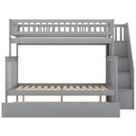 Twin over Full Bunk Bed with Trundle and Staircase Gray - imagine 12