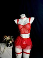 Cross-border Pure Desire Style Pink Sexy Transparent Mesh Skirt Uniform with Gloves Erotic Underwear Set - imagine 10