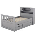 Twin Size Captain Platform Bed Frame with Storage Bookcases and Shelves,Four Drawers, Gray - imagine 10