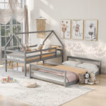 Twin over Full House Bunk Bed with Built-in Ladder Gray - imagine 7