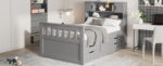 Twin Size Captain Platform Bed Frame with Storage Bookcases and Shelves,Four Drawers, Gray - imagine 15