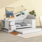 Twin Size Daybed with Storage Arms Trundle and Charging Station White - imagine 20