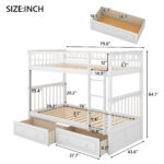 Twin over Twin Bunk Bed with Drawers  Convertible Beds  White - imagine 8