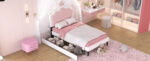 Twin cushion princess bed with crown headboard and 2 drawers with headboard and footrest, pink+white - imagine 9