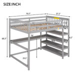 Full Size Loft Bed with Storage Shelves and Under-bed Desk, Gray - imagine 4