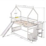 Twin over Twin House Bunk Bed with Convertible Slide,Storage Staircase,White - imagine 14