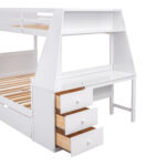 Twin over Full Bunk Bed with Trundle and Built-in Desk, Three Storage Drawers and Shelf,White - imagine 6