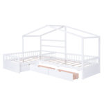Twin Size House Platform Bed with Three Storage Drawers White - imagine 9