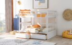 Full over Full Bunk Bed with Drawers Convertible Beds White - imagine 3
