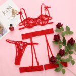 Modena INS Net Red Lace Embroidery Girls Mesh See-Through Sexy Erotic Lingerie Three Sets - imagine 6
