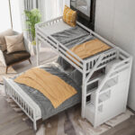 Twin over Full Loft Bed with Staircase,White - imagine 14