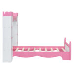 Castle-Shaped Wooden Bed with Storage Shelf, Dreamy Twin Size Platform Bed for Kids Bedroom, White + Pink - imagine 4