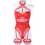 Erotic One-Piece Ins Mesh Straps Spliced Heavy Craft Hanging Neck With Leg Rings Underwear - imagine 6