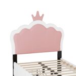 Twin cushion princess bed with crown headboard and 2 drawers with headboard and footrest, pink+white - imagine 5