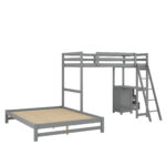 Twin over Full Bunk Bed with Built-in Desk and Three Drawers Grey - imagine 7
