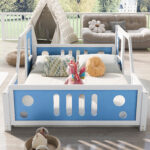 Full Size Classic Car-Shaped Platform Bed with Wheels,Blue - imagine 2