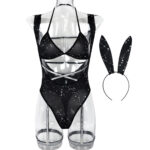 Bunny Girl Cosplay Role-Playing Women's Dark Silver Flash Hollow-Out Performance Costume Lingerie - imagine 6
