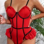 Ribbon fun lace with steel ring sexy lingerie jumpsuit - imagine 2