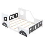 Full Size Classic Car-Shaped Platform Bed with Wheels White - imagine 8