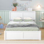 Full Size Storage Platform Bed with Pull Out Shelves and Twin Size Trundle, White - imagine 11