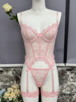 Lace Trimmed Cute and Sexy Spliced Sheer Fitted Bra and Lingerie Set - imagine 7