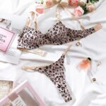 Sexy Gathered Comfortable Printed Leopard Pattern Underwire Large Bust Minimizer Women's Bra Set - imagine 6