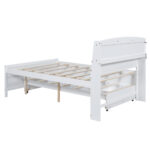 Full Size Platform Bed with Storage LED Headboard  Twin Size Trundle and 3 Drawers White - imagine 16