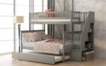 Twin over Full Bunk Bed with Trundle and Staircase Gray - imagine 11