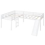 L-Shaped Twin Size Loft Bed with Ladder and Slide, White - imagine 11