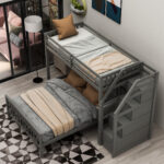 Twin over Full Loft Bed with Staircase Gray - imagine 10