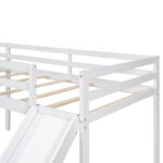 L-Shaped Twin Size Loft Bed with Ladder and Slide, White - imagine 13